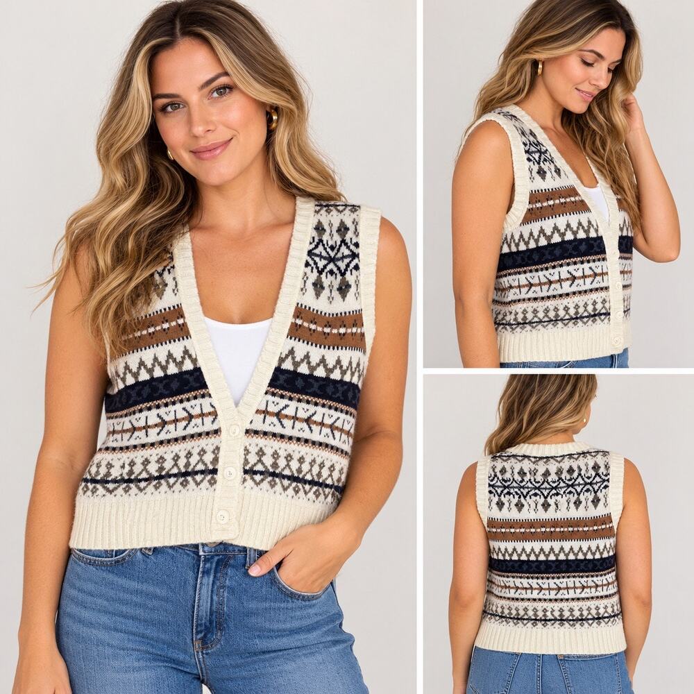 Vintage Carriage Court Fair Isle Sweater Vest Medium Made in USA